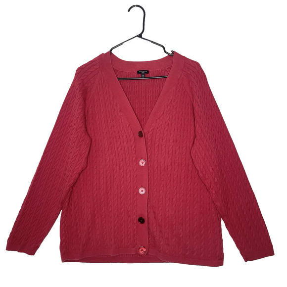 Talbots Sweater Womens 3X Red Ribbed Cable Knit Button Front Loose Comfort - Picture 1 of 7